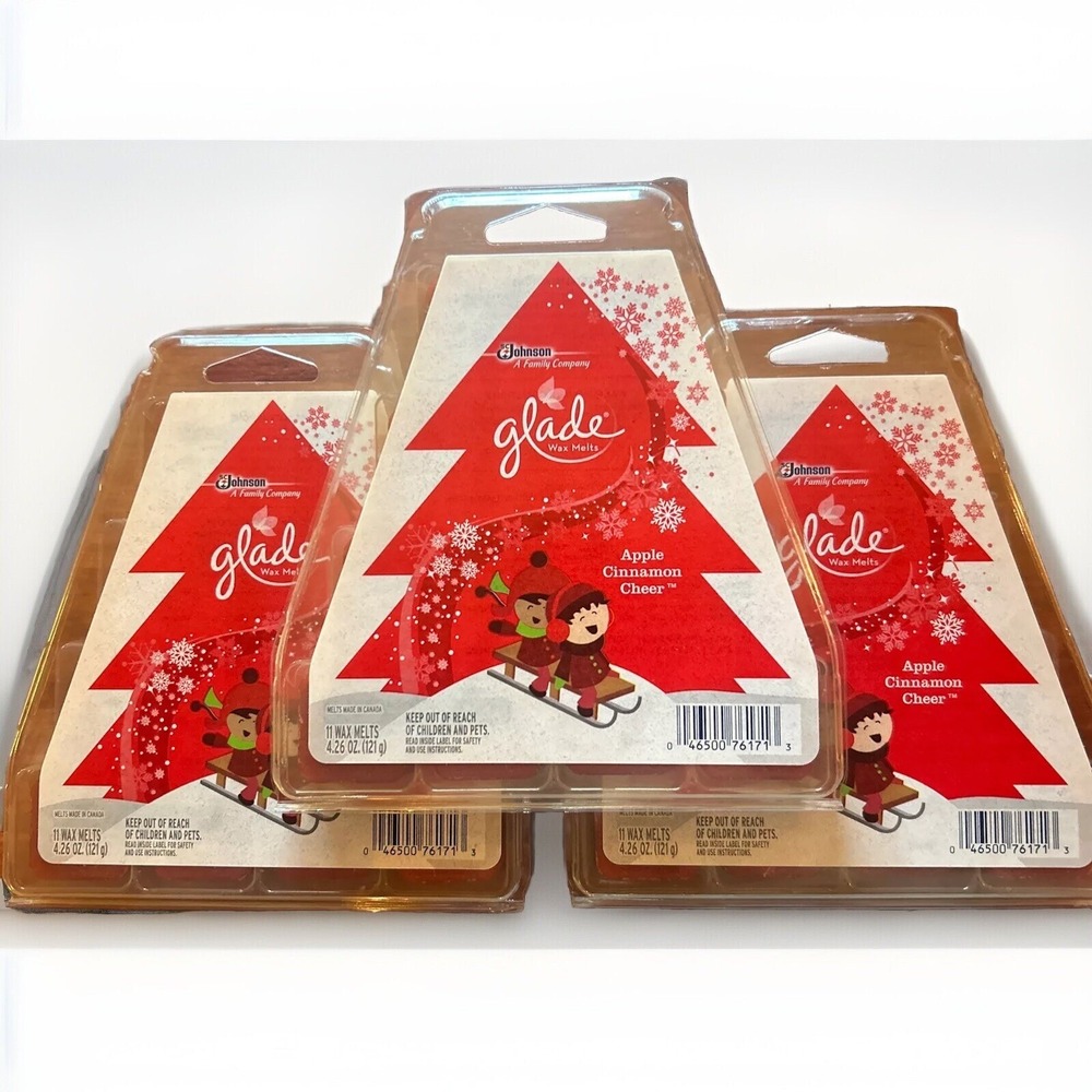 3 Glade Wax Melts APPLE CINNAMON CHEER  CHRISTMAS TREE 11 Total Tarts 4.26oz/pkg